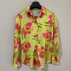 Cellecci Floral Satin Button-Down Shirt